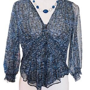 Anthropologie Blue Black Bohemian Sheer Blouse Small